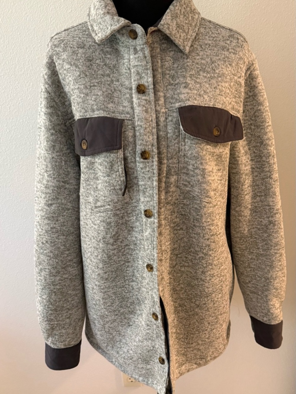 Avalanche Heather Gray Button-Up Shirt Jacket with Dark Gray Pockets